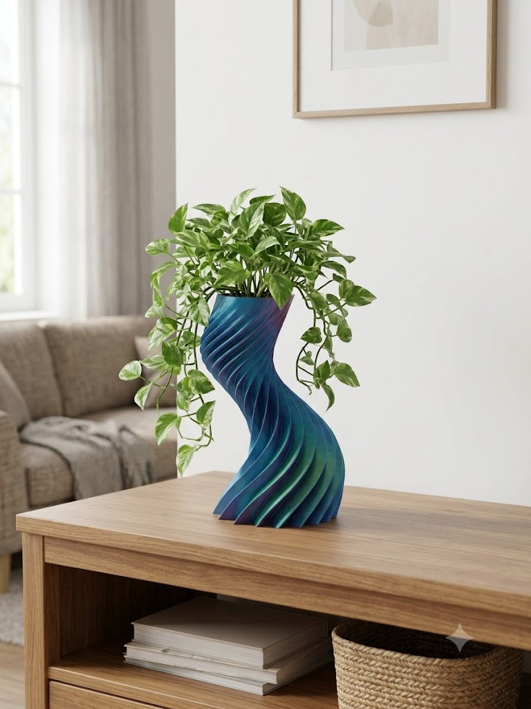 Modern Spiral Decorative Plant Pot | 3D Printed Indoor Planter |