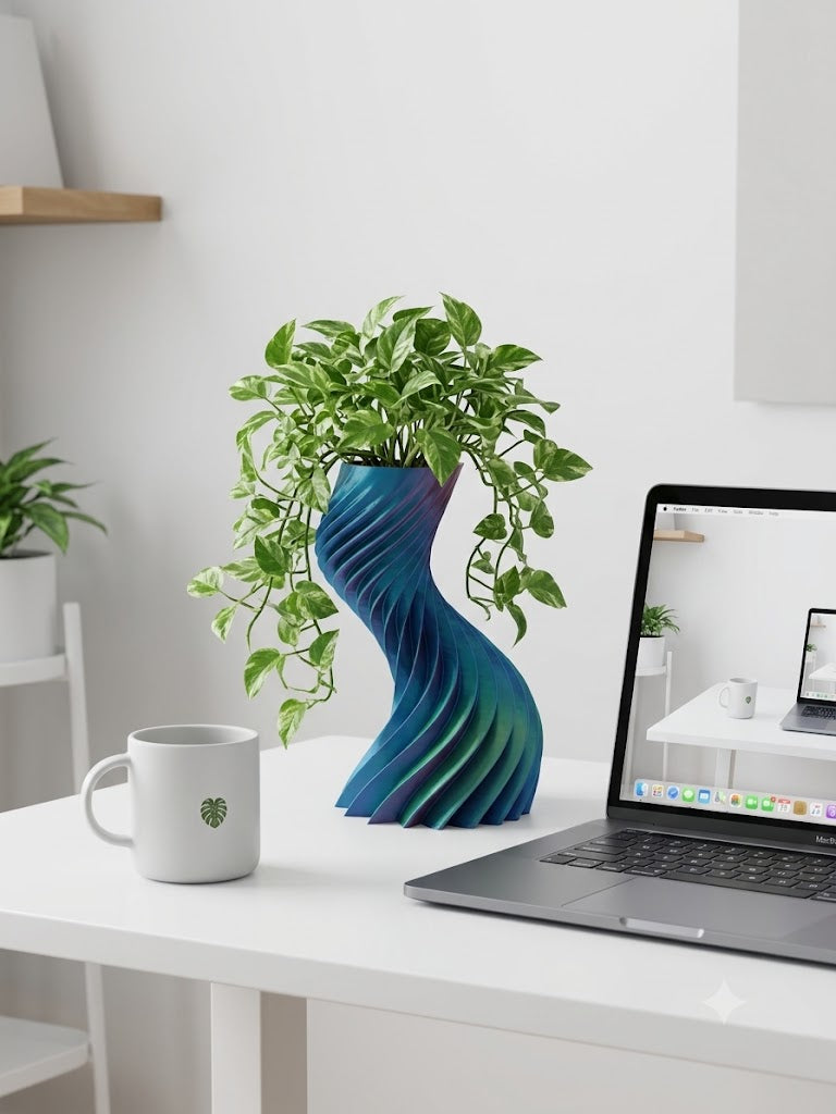 Modern Spiral Decorative Plant Pot | 3D Printed Indoor Planter |