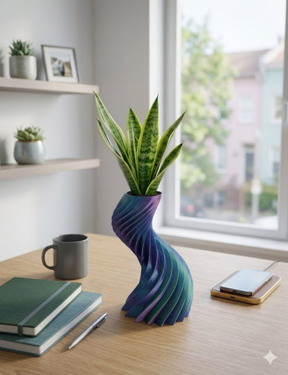 Modern Spiral Decorative Plant Pot | 3D Printed Indoor Planter |