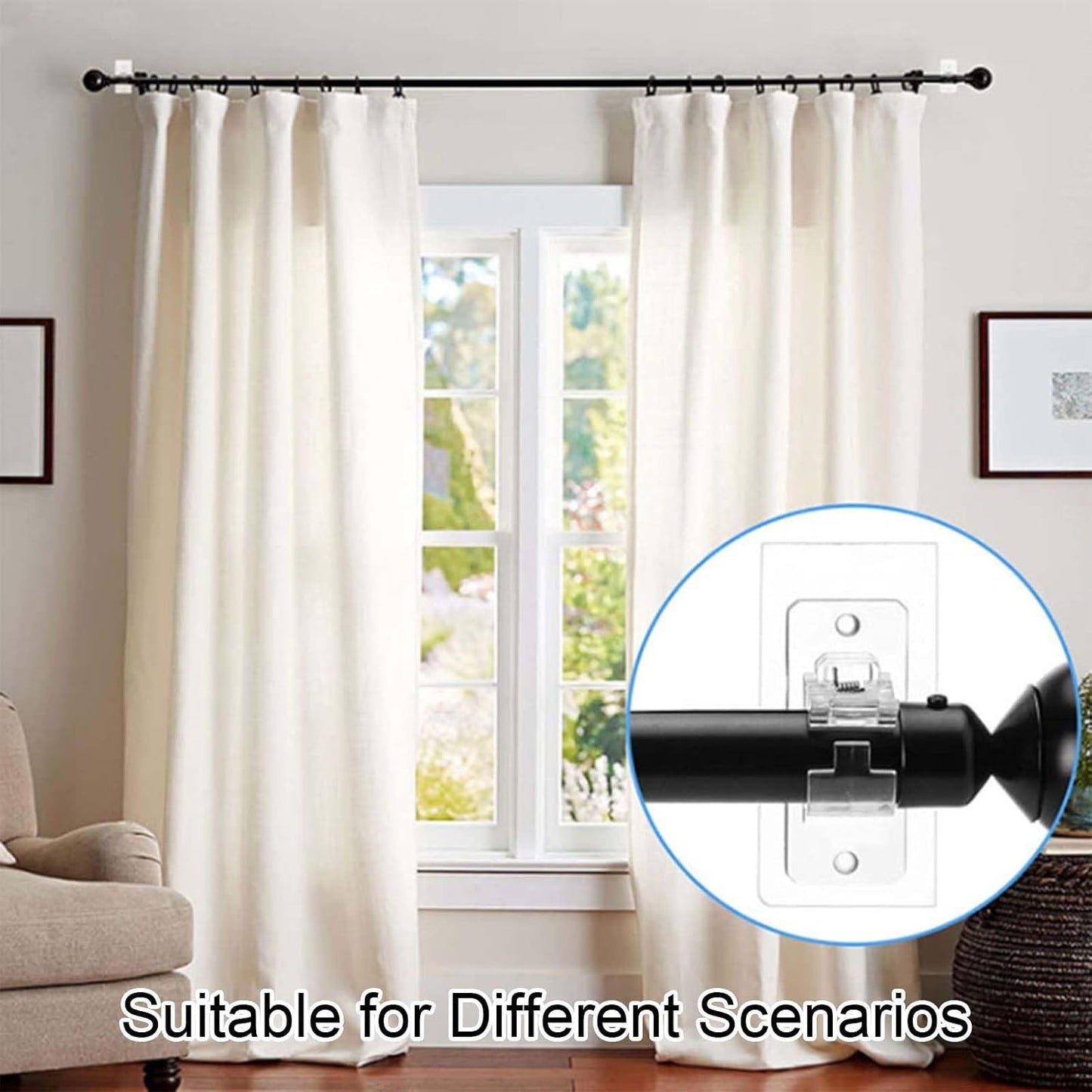 Adjustable Plastic Nail-Free Curtain Rod Clip (Pair)