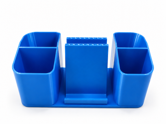 Multi-Function Plastic Desk Organizer Pen Holder with Mobile Stand | Office & Study Table Organizer | Blue